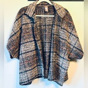 Vince Camuto Plaid Tweed Open Front One Size Style Shrug/Blazer